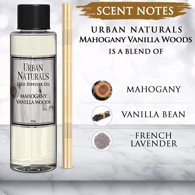 Mahogany Vanilla Woods Scented Oil Reed Diffuser Refill with Free Set of Reed Sticks., alternate product view 2