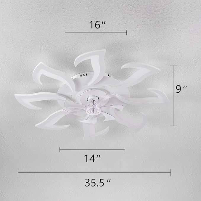 Malnutcolor Modern Low Profile 36 Inch White Flush Mount Ceiling Fan with 3 Light Color 6 Speeds, Fandelier for Living Room