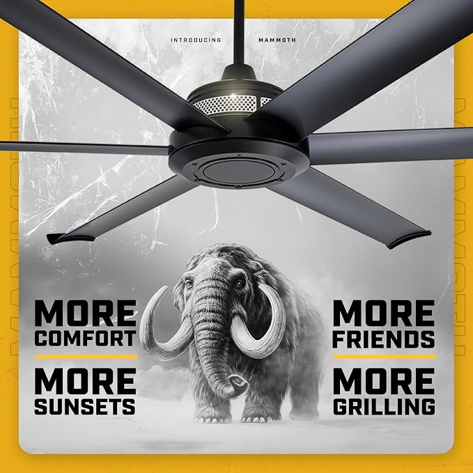 Mammoth 60" Outdoor Ceiling Fan – Silver Finish – Smart Wi-Fi Enabled Patio Fan with Remote & Voice Control – Wet Rated Quiet