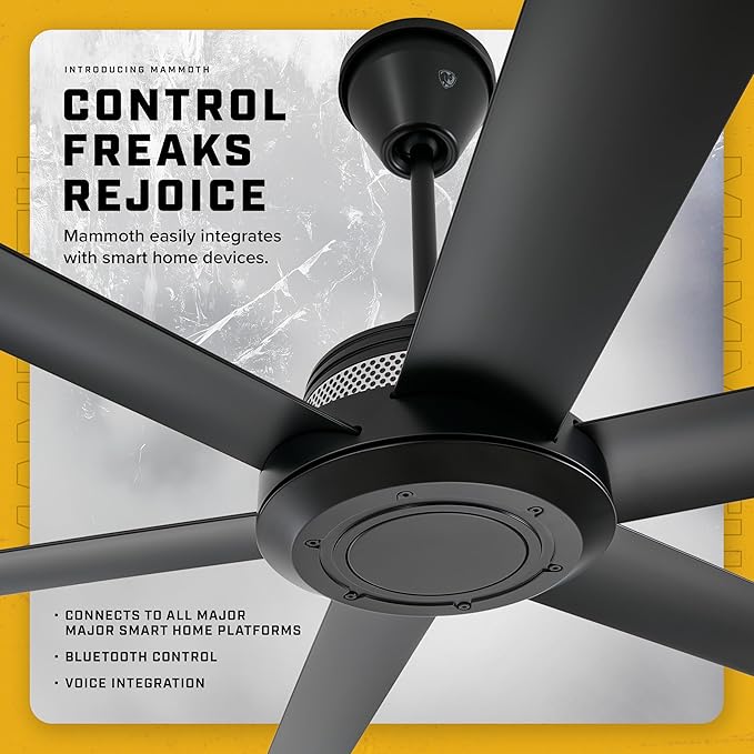 Mammoth 60" Outdoor Ceiling Fan – Silver Finish – Smart Wi-Fi Enabled Patio Fan with Remote & Voice Control – Wet Rated Quiet