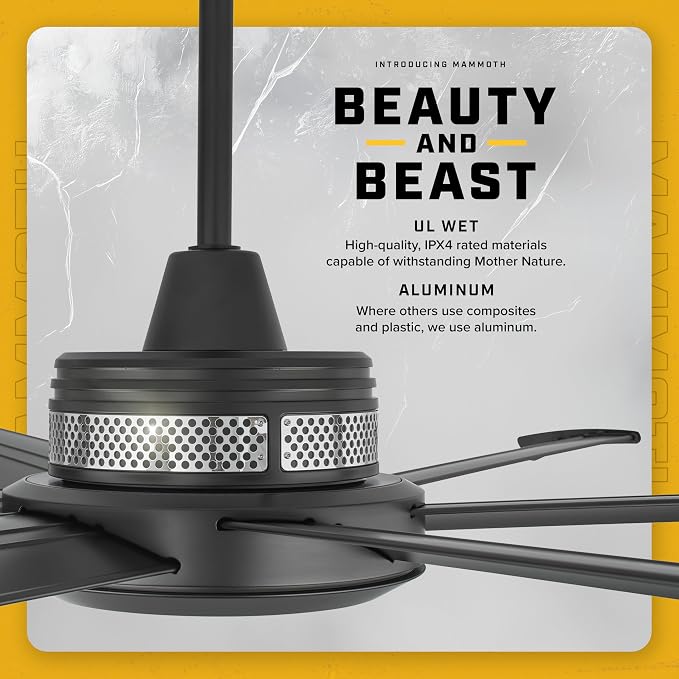 Mammoth 60" Outdoor Ceiling Fan – Silver Finish – Smart Wi-Fi Enabled Patio Fan with Remote & Voice Control – Wet Rated Quiet