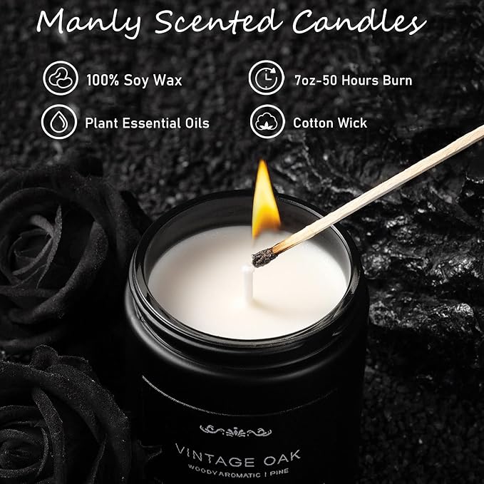 Scented Candles for Men - 42oz Soy Wax 300h Long Lasting Candle, alternate product view 3