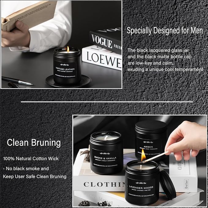Scented Candles for Men - 42oz Soy Wax 300h Long Lasting Candle, alternate product view 4