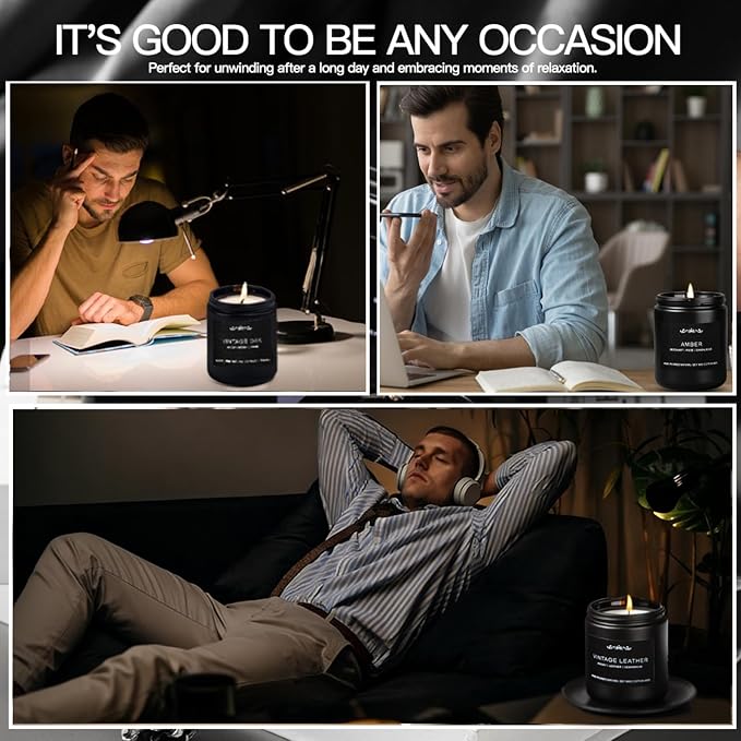 Scented Candles for Men - 42oz Soy Wax 300h Long Lasting Candle, alternate product view 6