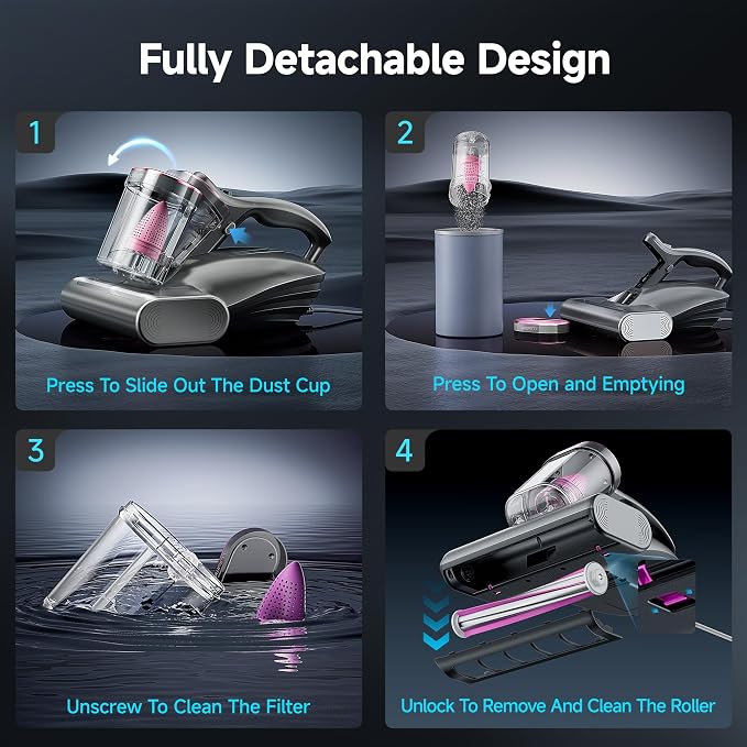 Mattress Vacuum Cleaner, 16Kpa 450W Bed Vacuum Cleaner with 253.7nm UV-C Light, 149°F Heat, 36000 RPM/Min Tapping, HEPA