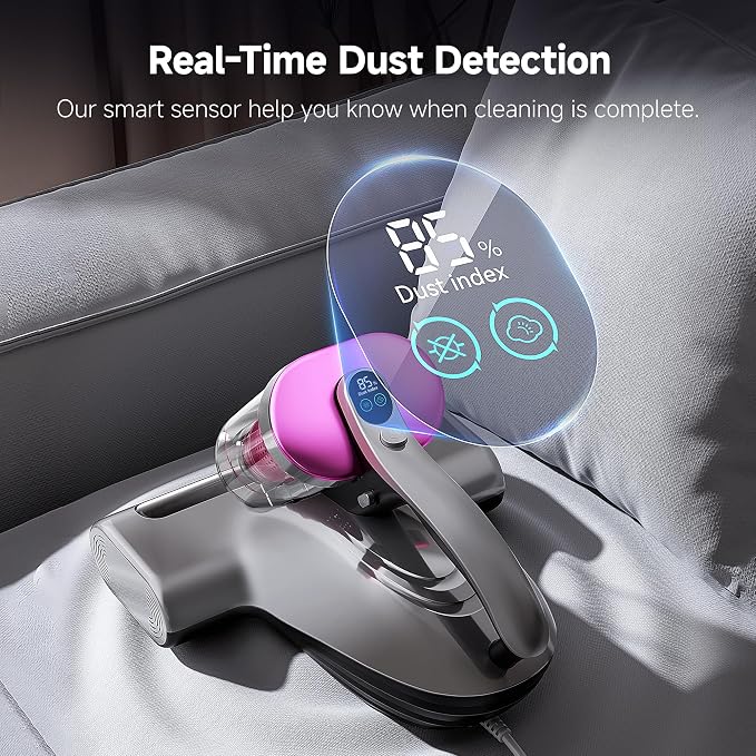 Mattress Vacuum Cleaner, 16Kpa 450W Bed Vacuum Cleaner with 253.7nm UV-C Light, 149°F Heat, 36000 RPM/Min Tapping, HEPA