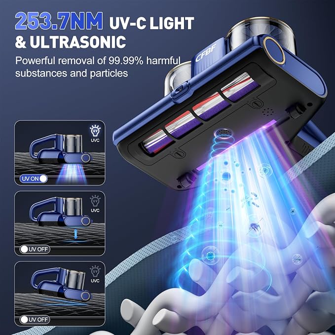 Mattress Vacuum Cleaner, Bed Vacuum Cleaner with 16Kpa Suction 253.7nm UV-C Light, Ultrasonic & High Heating, alternate