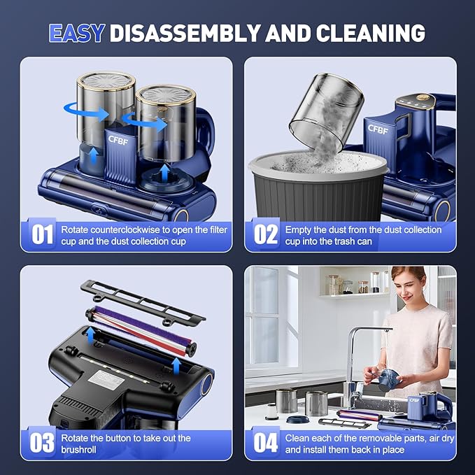 Mattress Vacuum Cleaner, Bed Vacuum Cleaner with 16Kpa Suction 253.7nm UV-C Light, Ultrasonic & High Heating, alternate