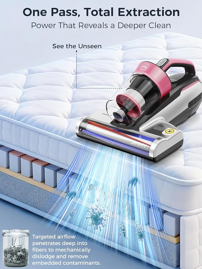 Mattress Vacuum Cleaner, Bed Vacuum Cleaner with UV-C Light & Ultrasonic, 15Kpa Suction 500W Powerful Handheld Vacuums for