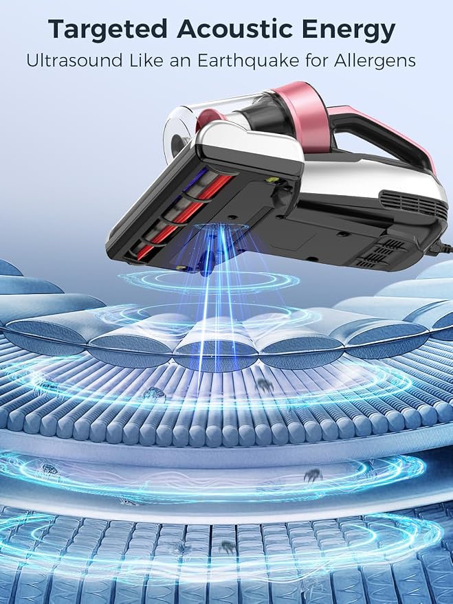Mattress Vacuum Cleaner, Bed Vacuum Cleaner with UV-C Light & Ultrasonic, 15Kpa Suction 500W Powerful Handheld Vacuums for