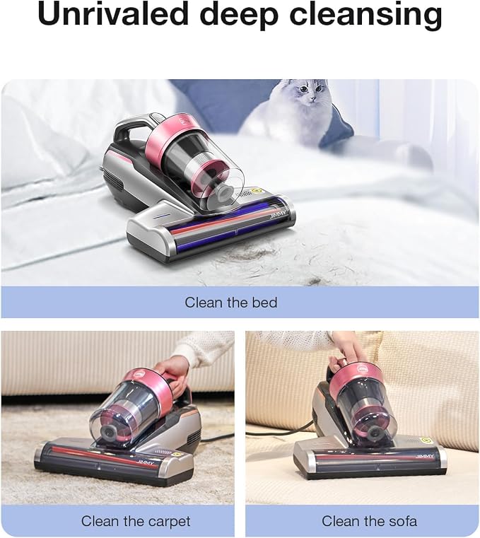 Mattress Vacuum Cleaner, Bed Vacuum Cleaner with UV-C Light & Ultrasonic, 15Kpa Suction 500W Powerful Handheld Vacuums for