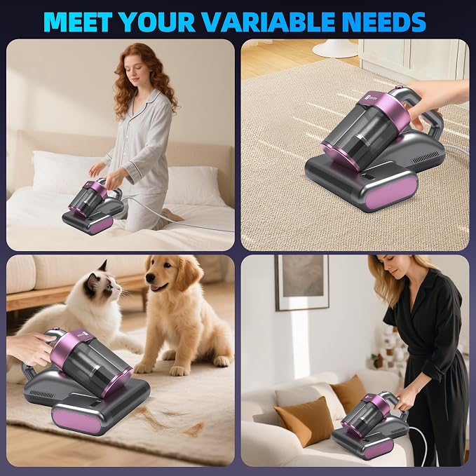 Mattress Vacuum Cleaner UVC 253.7nm Light with 16Kpa Strong Suction, 145°F Heat, Ultrasonic, HEPA Filter, Versatile Bed