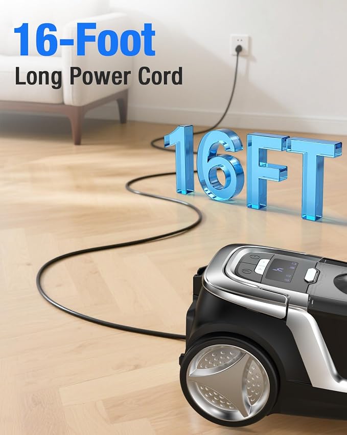 Max 1600W Bagless Canister Vacuum Cleaner, 40kPa Powerful Suction, Lightweight, Auto Cord Rewind, HEPA Filter, alternate