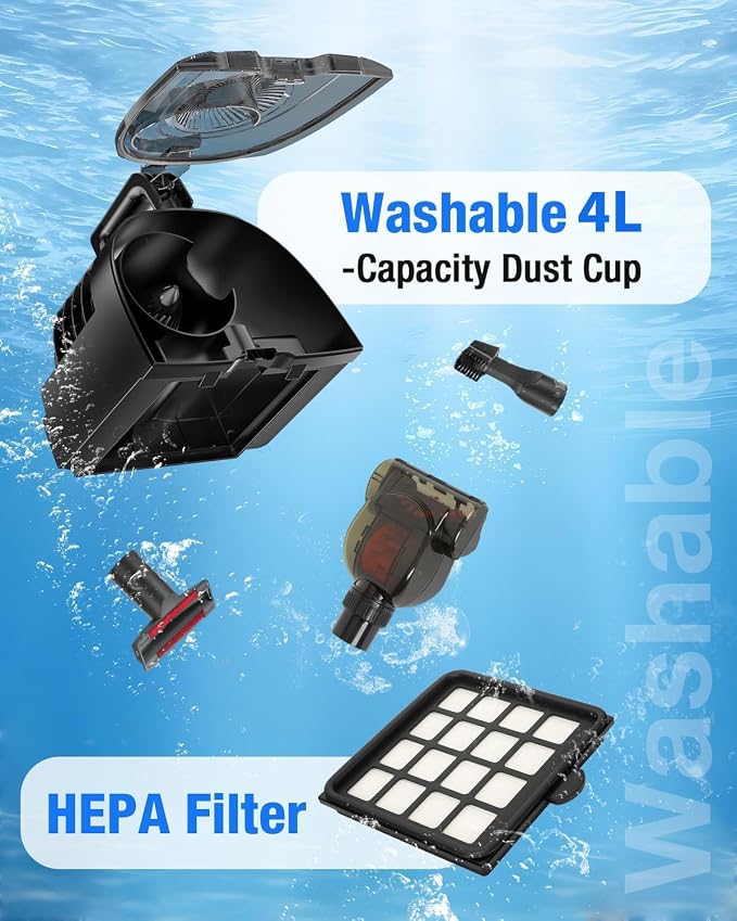 Max 1600W Bagless Canister Vacuum Cleaner, 40kPa Powerful Suction, Lightweight, Auto Cord Rewind, HEPA Filter, alternate