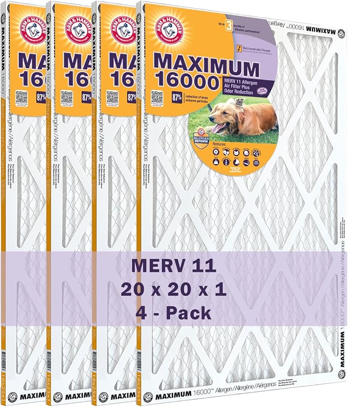 Max Allergen & Odor Reduction 20x20x1 Air and Furnace Filter, MERV 11, 4-Pack, product image