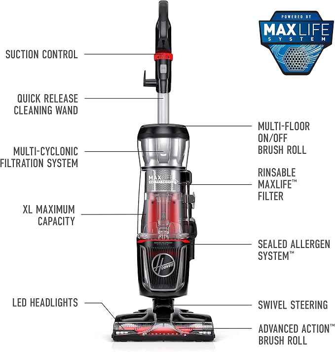 MaxLife Pro Pet Swivel Vacuum Cleaner, Bagless Upright Vac, HEPA Media Filtration, MaxLife System, WindTunnel Technology
