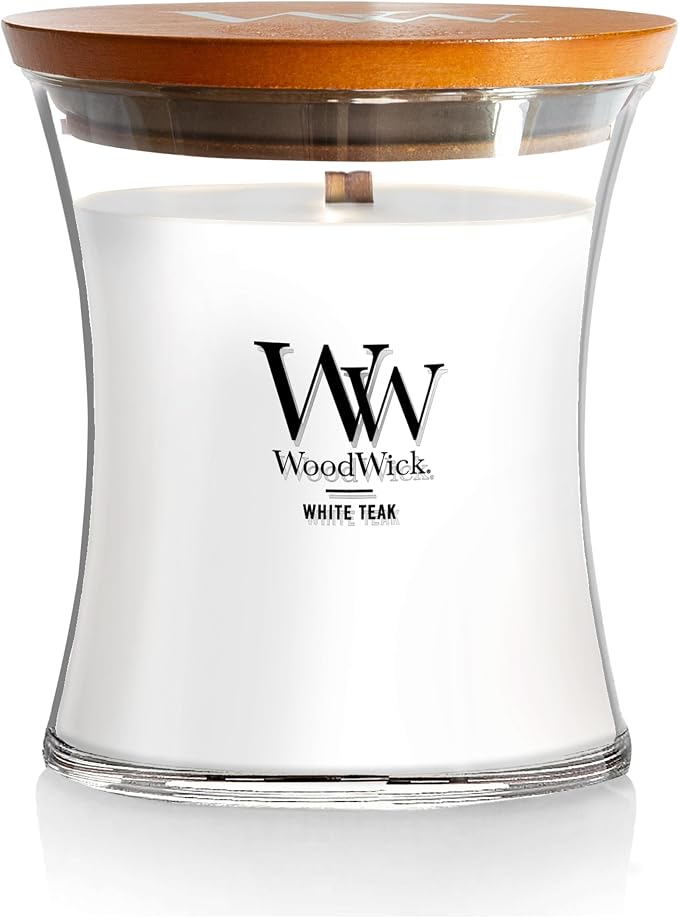 Medium Hourglass Candle White Teak - Premium Soy Blend Wax Pluswick Innovation Made in USA, product image