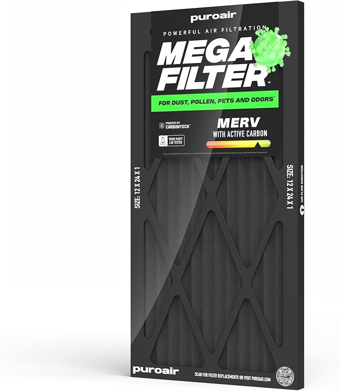 MegaFilter - 12x24x1 Air Filter MERV 13 Activated CarbonTech Defense - Heavy Duty 3 Layer Furnace Filters
