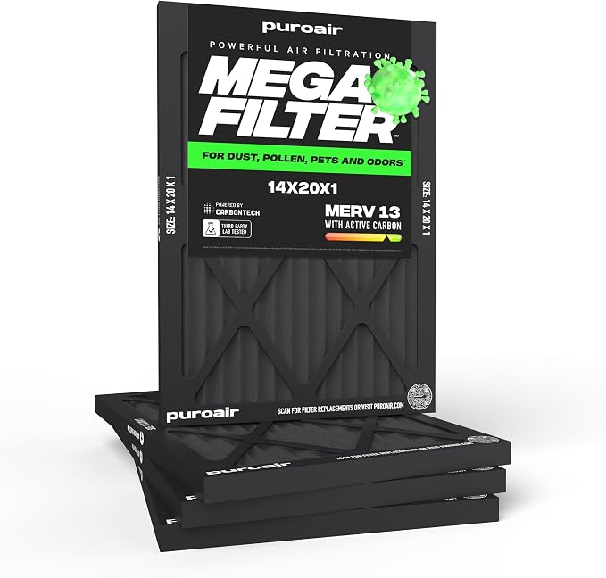 MegaFilter - 14x20x1 Air Filter MERV 13 Activated CarbonTech Defense - Heavy Duty 3 Layer Furnace Filters