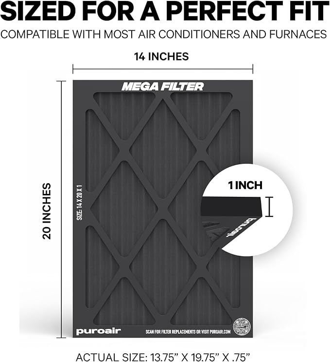 MegaFilter - 14x20x1 Air Filter MERV 13 Activated CarbonTech Defense - Heavy Duty 3 Layer Furnace Filters, alternate view 2