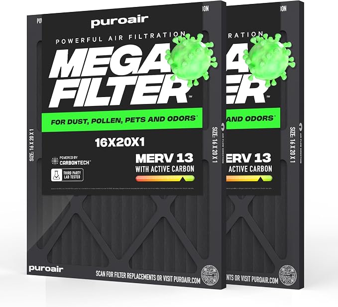 MegaFilter - 16x20x1 Air Filter MERV 13 Activated CarbonTech Defense - Heavy Duty 3 Layer Furnace Filters
