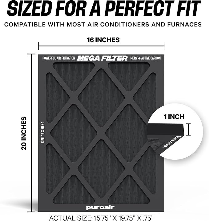 MegaFilter - 16x20x1 Air Filter MERV 13 Activated CarbonTech Defense - Heavy Duty 3 Layer Furnace Filters, alternate view 2