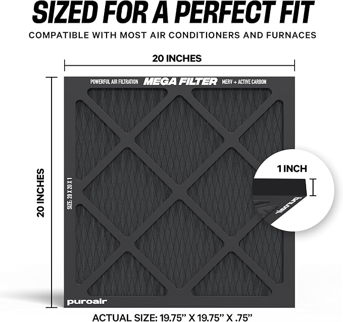 MegaFilter - 20x20x1 Air Filter MERV 13 Activated CarbonTech Defense - Heavy Duty 3 Layer Furnace Filters, alternate view 6