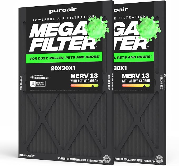 MegaFilter - 20x30x1 Air Filter MERV 13 Activated CarbonTech Defense - Heavy Duty 3 Layer Furnace Filters