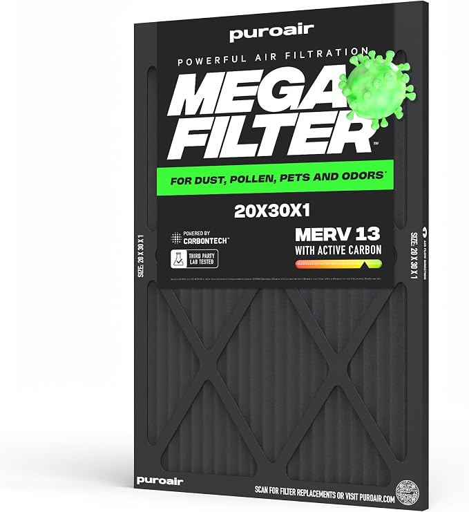 MegaFilter - 20x30x1 Air Filter MERV 13 Activated CarbonTech Defense - Heavy Duty 3 Layer Furnace Filters
