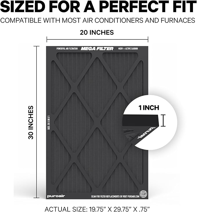 MegaFilter - 20x30x1 Air Filter MERV 13 Activated CarbonTech Defense - Heavy Duty 3 Layer Furnace Filters, alternate view 2