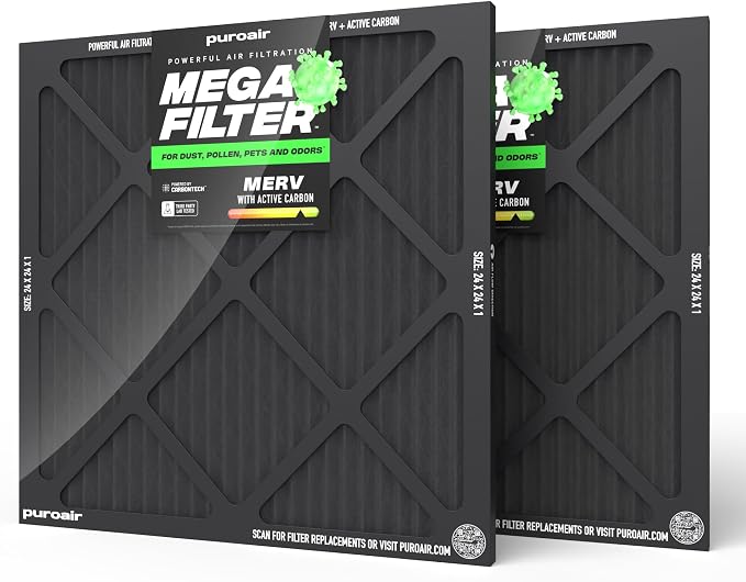 MegaFilter - 24x24x1 Air Filter MERV 13 Activated CarbonTech Defense - Heavy Duty 3 Layer Furnace Filters