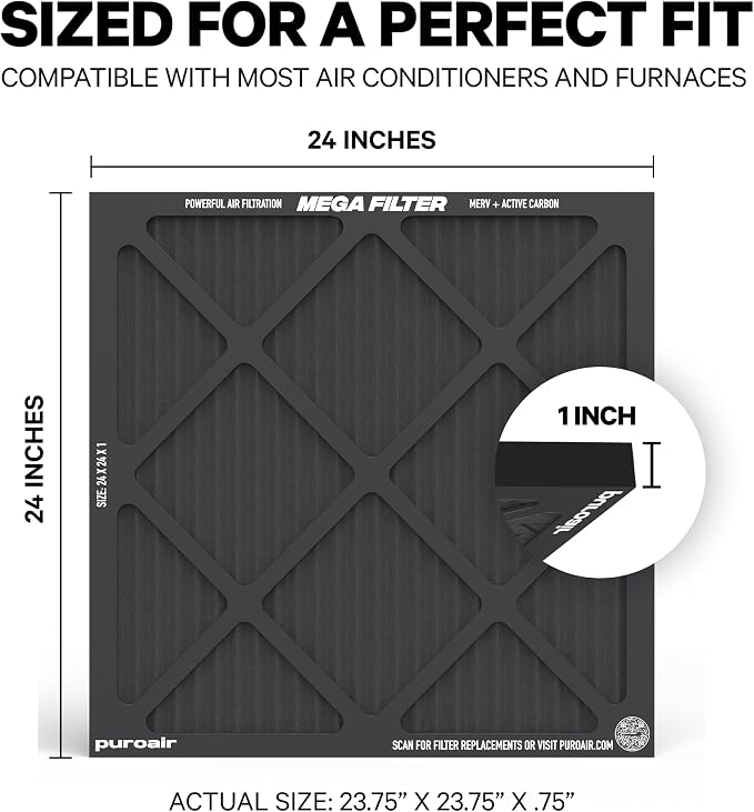 MegaFilter - 24x24x1 Air Filter MERV 13 Activated CarbonTech Defense - Heavy Duty 3 Layer Furnace Filters, alternate view 2