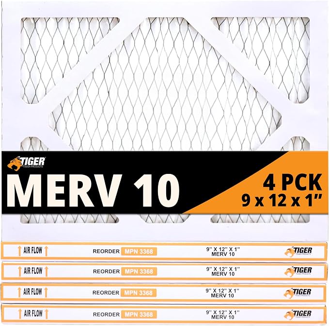 MERV 10 Air Filters, 9x12x1 – MPR 1000 Pleated HVAC AC Furnace Filter Replacement for Home, Pack of 4