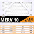 MERV 10 Air Filters, 9x12x1 – MPR 1000 Pleated HVAC AC Furnace Filter Replacement for Home, Pack of 4