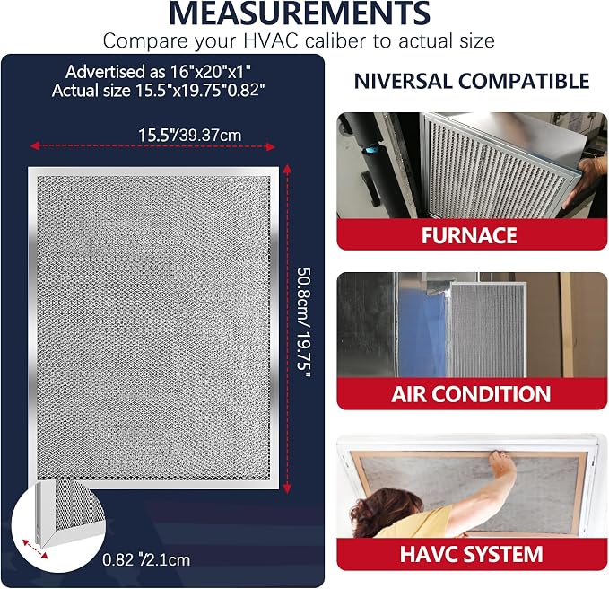 MERV 8 16x20x1 Washable Aluminum Lifetime Furnace Filter, Reusable AC/HVAC Filter, Permanent Air Filter, Easy to Clean