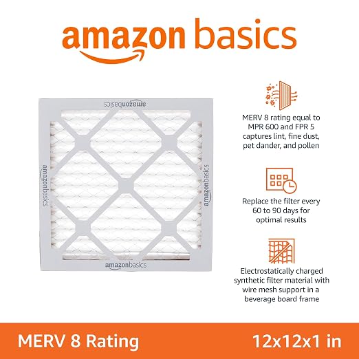 MERV 8 AC Furnace Air Filter, 12x12x1 inches, 6-Pack, Dust, Pet & Allergy Control, alternate product view 2