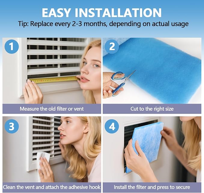 MERV 8 Air Vent Filters, 12" x 100" Cut to Size Air Filter Material Triple Vent Filter HVAC Furnace Filters Kit for Home