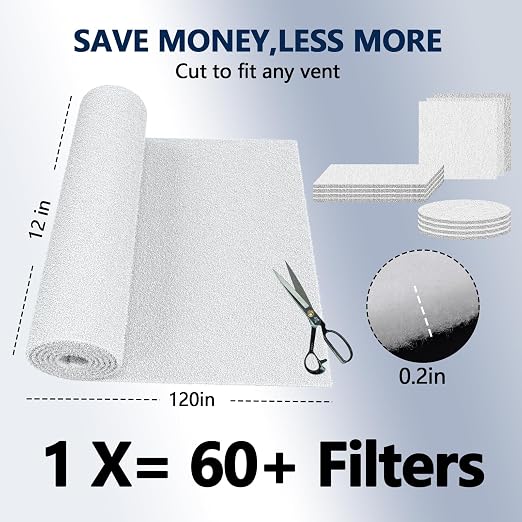 MERV 8 Air Vent Filters, 12" x 120"Cut to Fit Air Filter Material (60+ Filters),Electrostatic Triple Vent Filter for Floor
