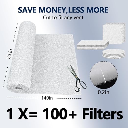 MERV 8 Air Vent Filters, 20" x 140"Cut to Fit Air Filter Material (100+ Filters),Electrostatic Triple Vent Filter for Floor
