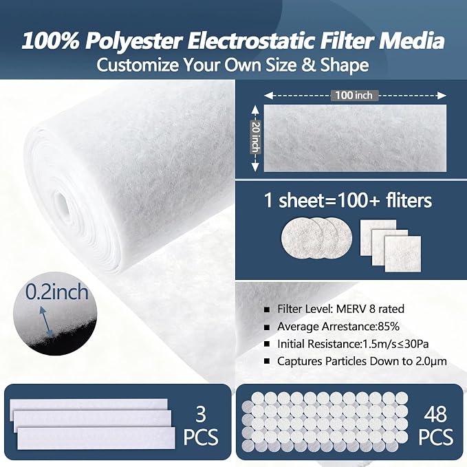 MERV 8 Air Vent Filters,20" x 98" Cut to Fit Air Filter (60+ Filters),Electrostatic Filter Media for Air Vents,Air, alternate