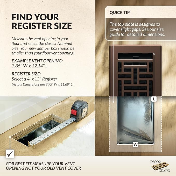 Metal Oriental Decorative Air Vent Cover 4x12 Floor Register – Adjustable Control Lever – AC Floor Vent Covers for Home Floor