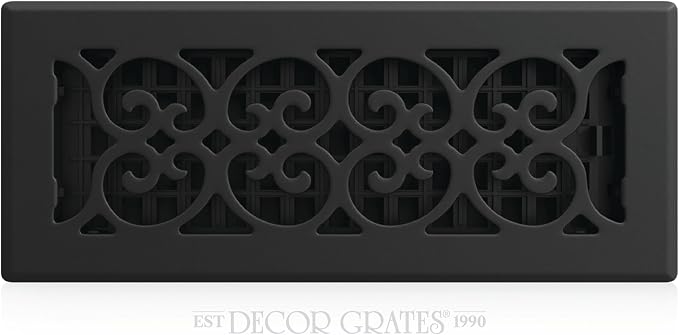 Metal Scroll Decorative Air Vent Cover 4x12 Floor Register – Adjustable Control Lever – AC Floor Vent Covers for Home Floor