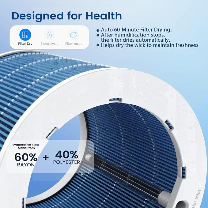 MF6 Smart Evaporative Humidifiers for Bedroom, 1.8 Gal Top-Fill, Up to 700mL/h Mist-Free Output, alternate product view 3