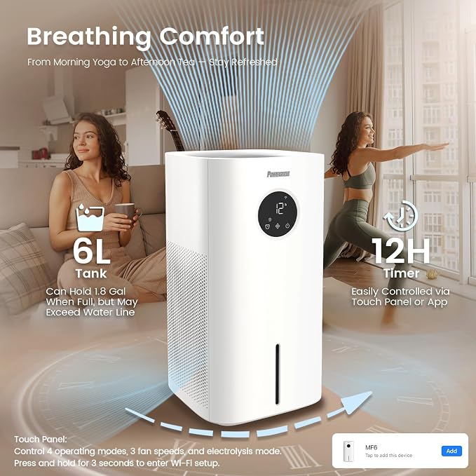 MF6 Smart Evaporative Humidifiers for Bedroom, 1.8 Gal Top-Fill, Up to 700mL/h Mist-Free Output, alternate product view 5