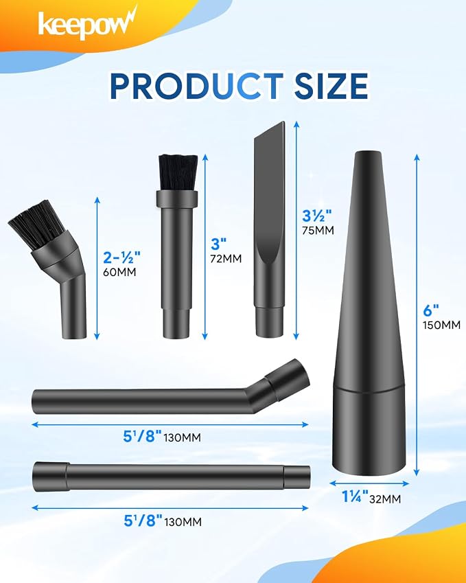 Micro Cleaning Nozzle Kit, 1-1/4" Detailed Cleaning Vacuum Attachments Vacuum Accessories for Compact Wet Dry Shop Vacuum, 6