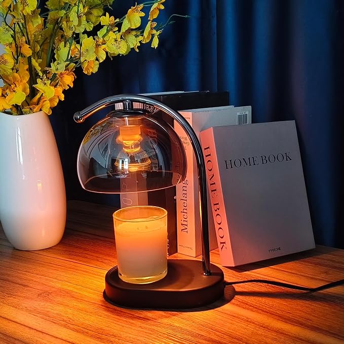 Mid Century Somky Gray Glass Candle Warmer Lamp with Timer & Dimmer, Mothers Day Birthday Gifts for Women Mom, House Warming