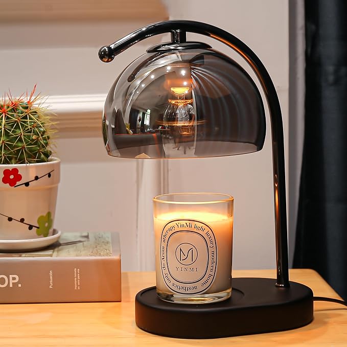 Mid Century Somky Gray Glass Candle Warmer Lamp with Timer & Dimmer, Mothers Day Birthday Gifts for Women Mom, House Warming