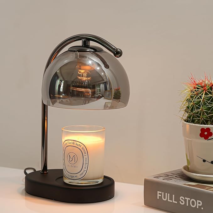 Mid Century Somky Gray Glass Candle Warmer Lamp with Timer & Dimmer, Mothers Day Birthday Gifts for Women Mom, House Warming