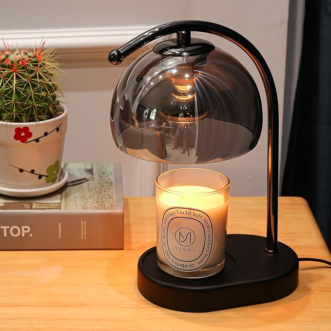 Mid Century Somky Gray Glass Candle Warmer Lamp with Timer & Dimmer, Mothers Day Birthday Gifts for Women Mom, House Warming