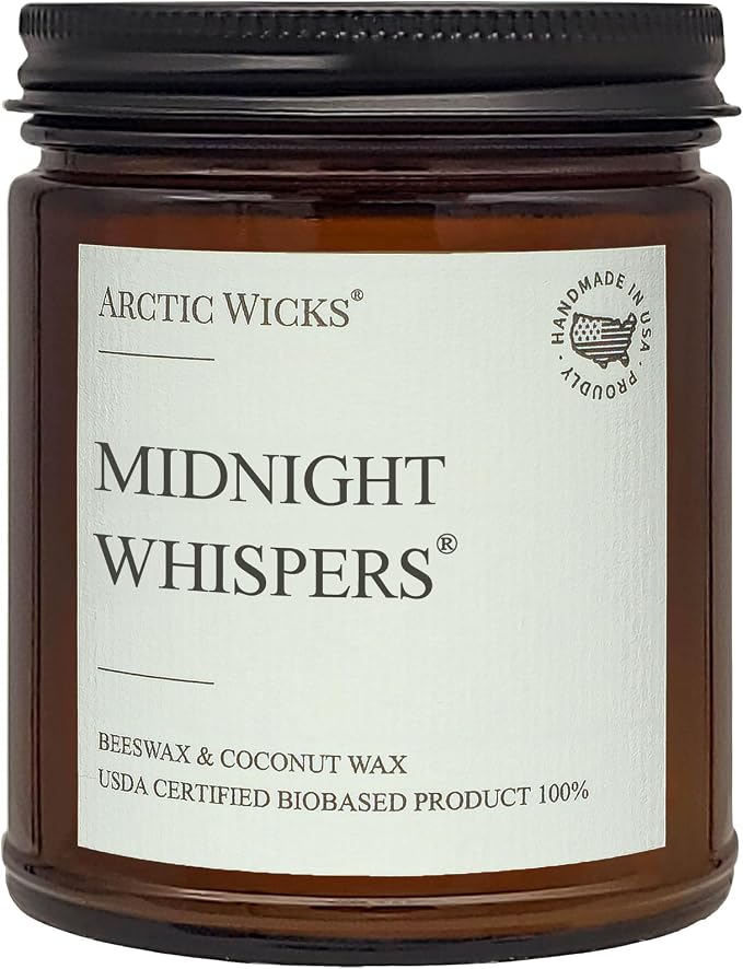 Midnight Whispers Scented Candle | 9oz Amber Jar | made from natural materials Coconut & Beeswax Candles |, product image